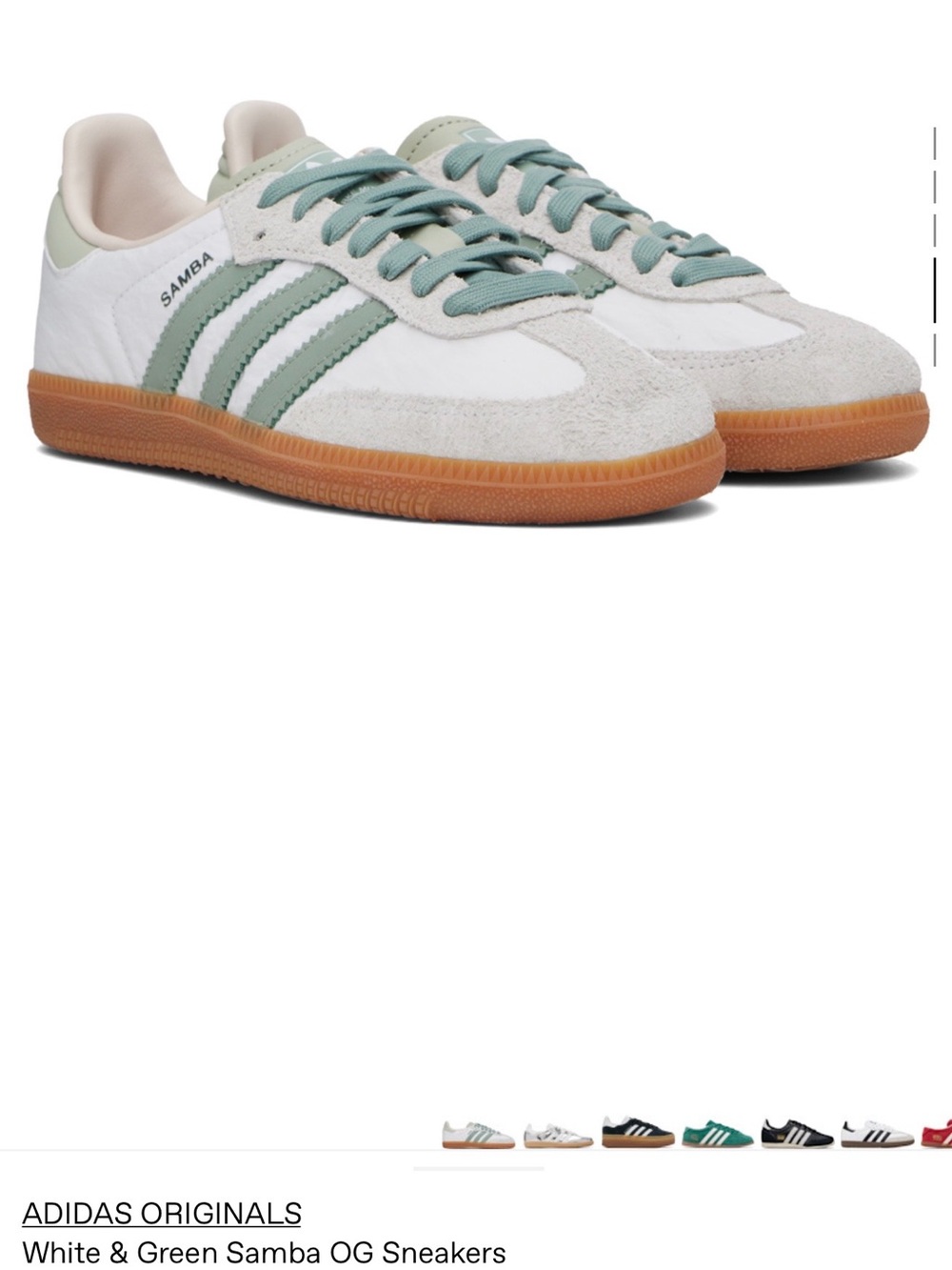 adidas Samba OG Sneakers — White, Light Green & Gum